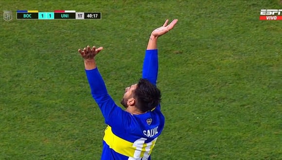 Salvio no falla y anota de penal el 1-1 de Boca vs Unión. (Fuente: ESPN)