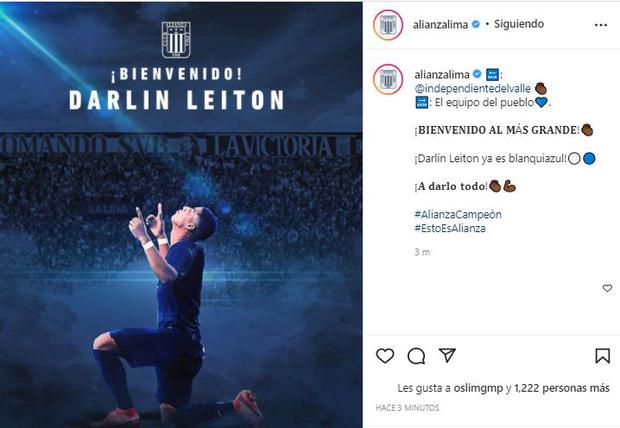 Alianza Lima anunció así el fichaje de Darlin Leiton.
