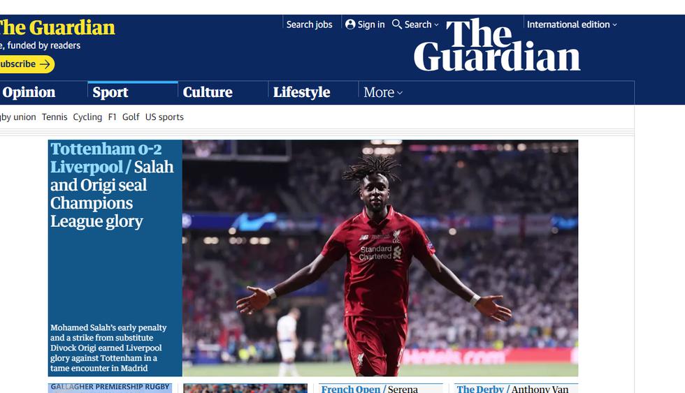 Mira cómo informaron los medios del mundo el título de Liverpool en la Champions League. (Captura)