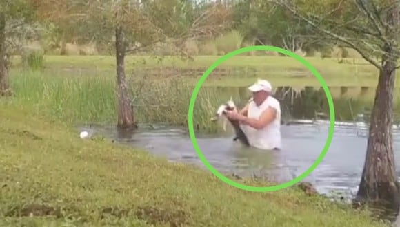 Un video viral muestra cómo un hombre arriesgó su vida para salvar la de un cachorro a punto de ser devorado por un caimán. | Crédito: @wingwomanmc / TikTok.