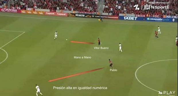 Paranaense es un equipo que no te sale a presionar alto, más bien, te mide en la presión. (Imagen: @manuelbrachoz_)