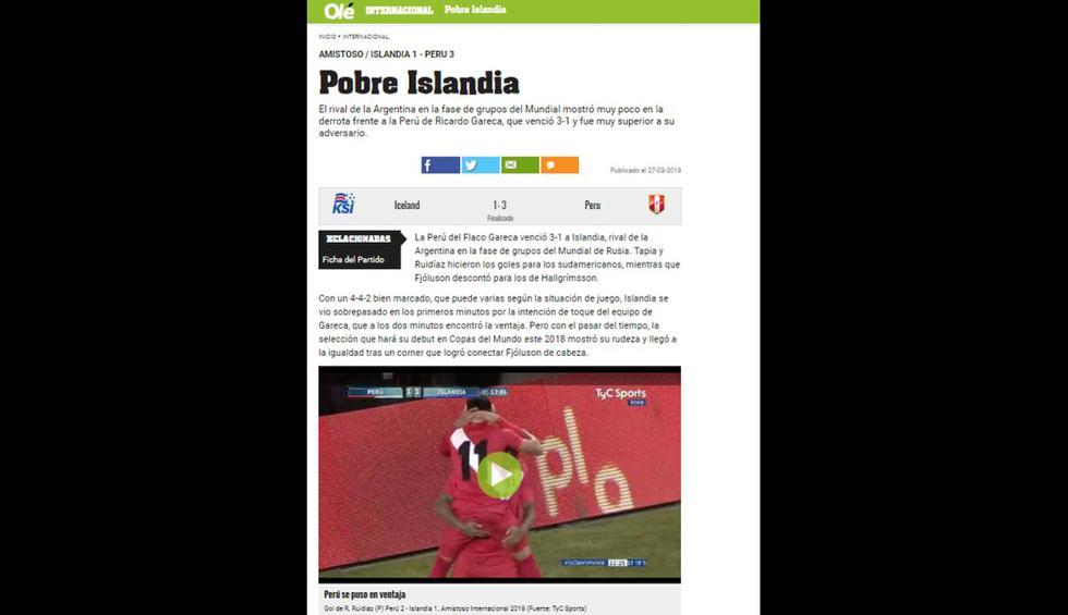 Perú ganó 3-1 a Islandia. (Captura)