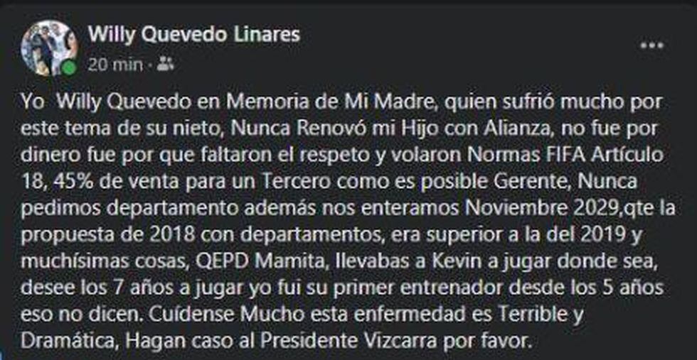 La publicación del padre de Kevin Quevedo. (GEC) 