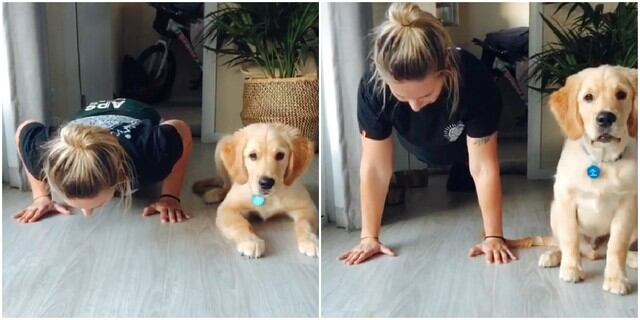 La mujer y su perrito haciendo ejercicios. (Video: TikTok)