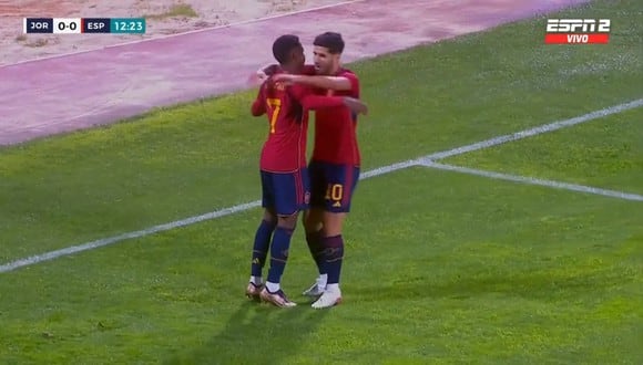 Ansu Fati anotó la ventaja de España sobre Jordania. (Foto: Captura ESPN)