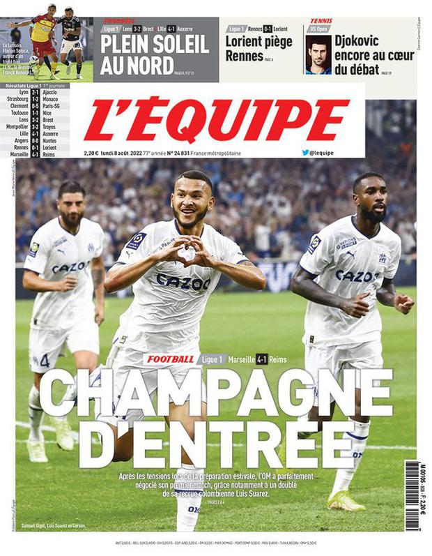 Luis Javier Suárez en la portada del diario francés L’Équipe. (Foto: L’Équipe)