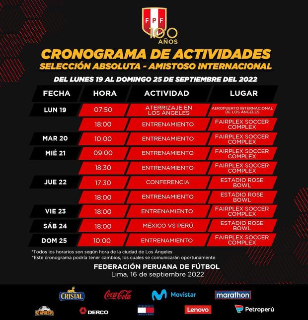 Calendario de la selección de Perú tras su llegada a Estados Unidos.  (Foto: Selección de Perú)