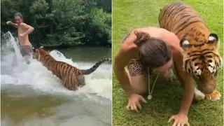 No por nada es el ‘Tarzán moderno’: se graba jugando con un tigre y ya es viral en TikTok [VIDEO]