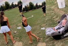 El VIDEO VIRAL del bebé que ríe a carcajadas al ver el fallido “swing” de su madre jugando al golf