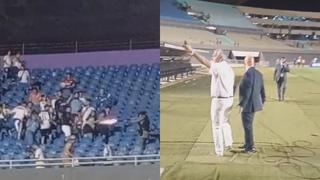 Hay varios heridos: presidente de Nacional se metió a la cancha para pedir que protejan a sus hinchas