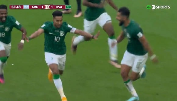 Salem Al Dawsari anotó el 2-1 de Arabia Saudita sobre Argentina en el Mundial Qatar 2022. (Foto: Captura DirecTV)