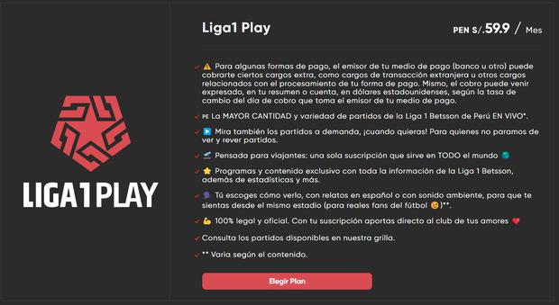 Beneficios del plan de suscripción mensual a Liga 1 Play. (Imagen: Liga 1 Play)