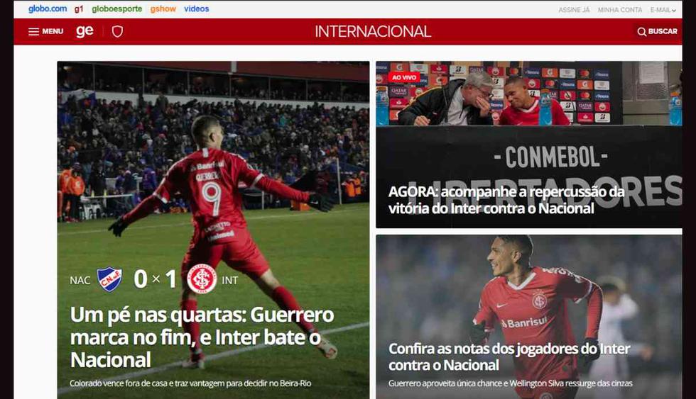 La reacción de la prensa por el gol de Paolo Guerrero y la victoria de Internacional en la Copa Libertadores. (Foto: Captura)