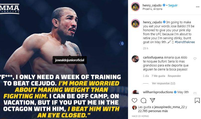 La respuesta de Henry Cejudo tras las declaraciones de José Aldo. (Instagram)