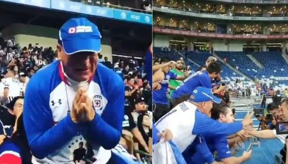 Durante las celebraciones de Cruz Azul tras vencer a Monterrey en la final de la Copa MX, un hincha se robó el show y se ganó la atención del mismo Pedro Caixinha, entrenador de la 'Máquina Celeste'. (Foto: captura de video)