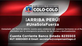#UnaSolaFuerza: Colo-Colo de Chile se puso la blanquirroja y ayudará al país