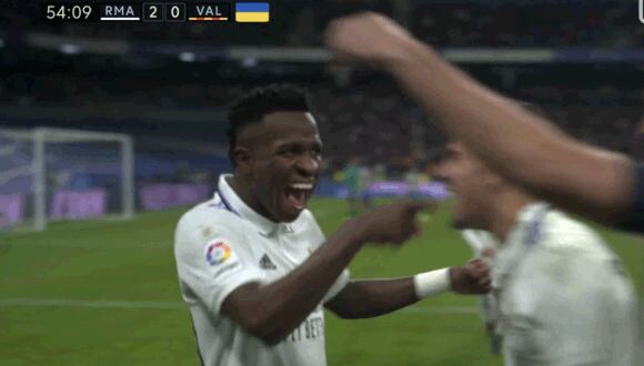 Vinicius marcó el 2-0 de Real Madrid vs. Valencia. (Foto: Captura)