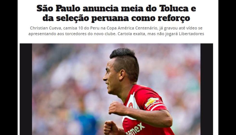 Lance: &quot;Sao Paulo anuncia al medio de Toluca y de selección Peruana como refuerzo&quot;.