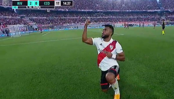 Miguel Borja marcó el 2-0 del River Plate vs Central Córdoba (Foto: ESPN)