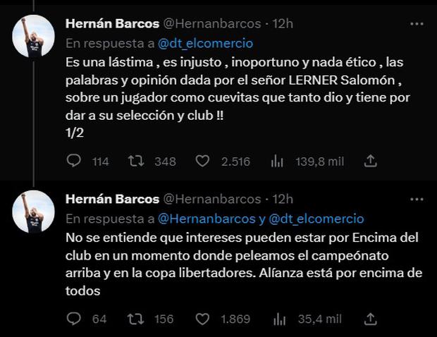 Hernán Barcos salió en defensa de Christian Cueva en Twitter. (Imagen: Captura de Twitter)