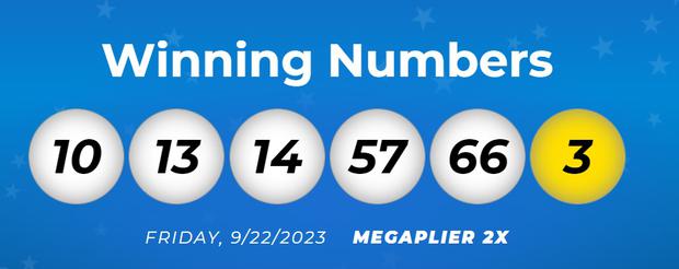 The winning numbers from the drawing on Friday, September 22 (Photo: Mega Millions)