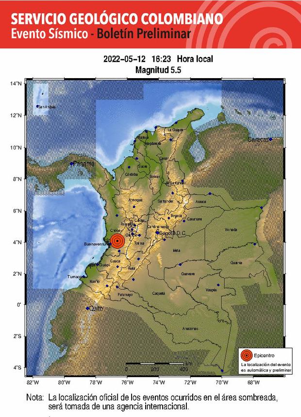 Temblor en Colombia, hoy sismo de magnitud 5.5 sacude en varias zonas