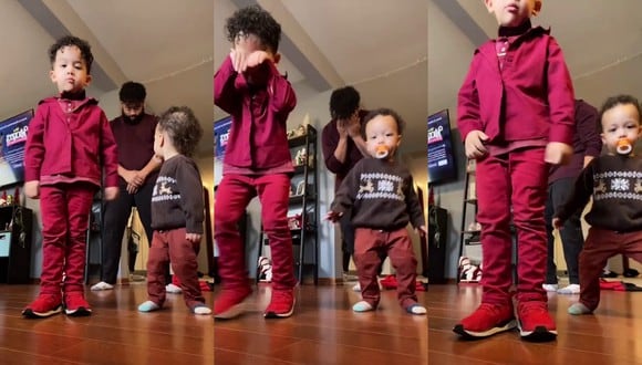 Un video viral muestra cómo un bebé se roba el show en una coreografía grupal en la que participaba junto a su padre y hermano manyor. | Crédito: @bearlytovar / TikTok