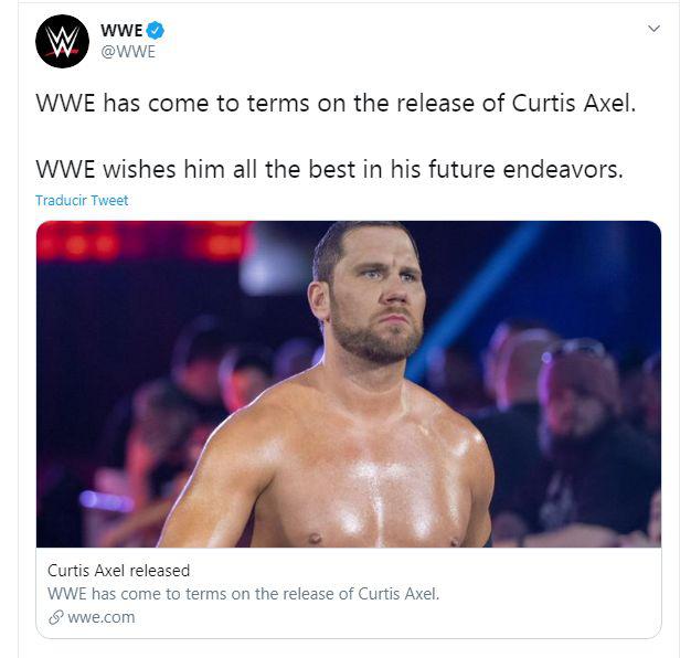 El anuncio oficial de WWE sobre el despido de Curtis Axel. (Twitter)
