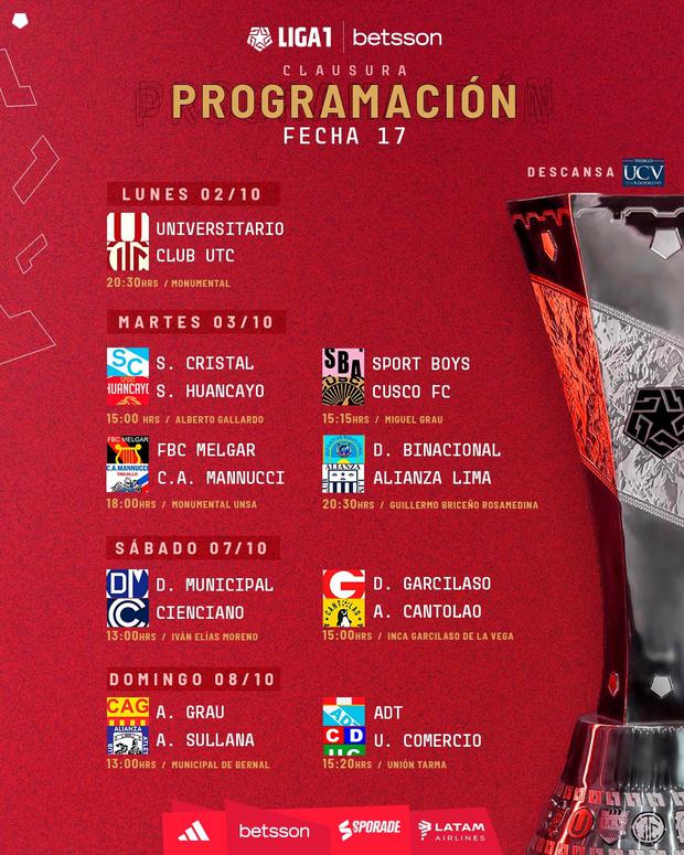 La Liga 1 Betsson publicó la programación de la fecha 17 del Torneo Clausura. (Foto: Liga 1)
