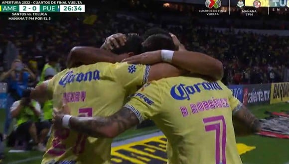 Gol de Bryan Rodríguez en el América vs Puebla por la Liguilla MX. (Captura: TUDN)