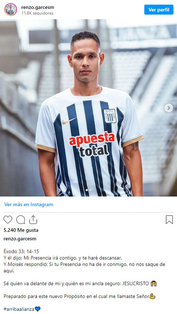Renzo Garcés y el mensaje a sus seguidores, tras ser fichado por Alianza Lima. (Foto: Instagram)