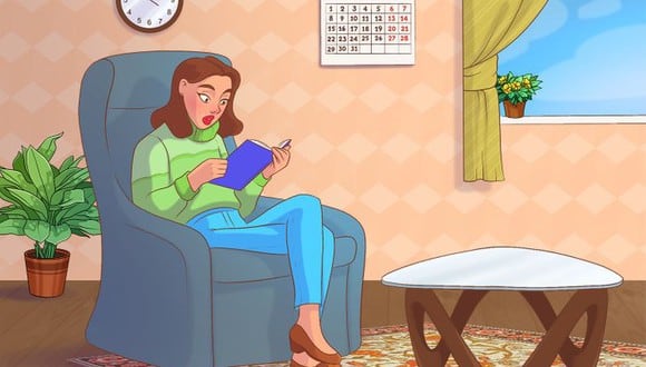 Aquí te presentamos la imagen completa del acertijo visual de detectar los tres errores en la imagen de la mujer que lee un libro tranquilamente en la sala de su casa. | Crédito: Bright Side / smalljoys.tv