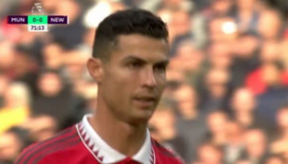 Cristiano Ronaldo fue cambiado al minuto 72 del partido ante Newcastle United. (Captura: ESPN)