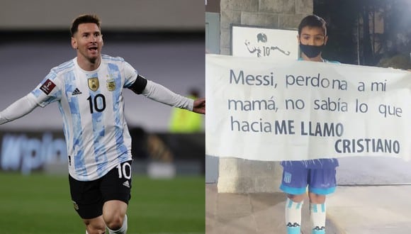 Las disculpas del niño Cristiano a Lionel Messi. (Foto: AFP / Gastón Edul)