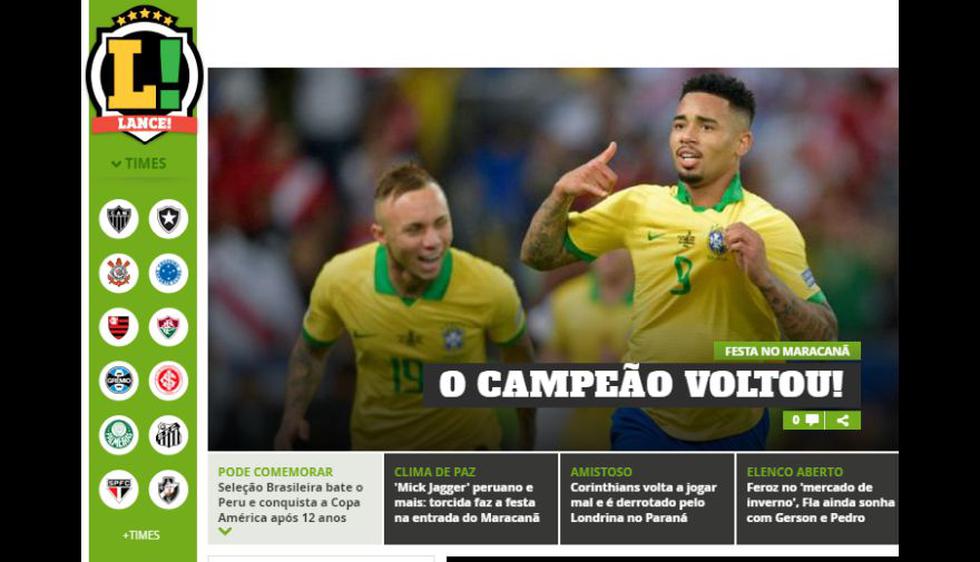 La reacción de la prensa brasileña tras el título de la 'Canarinha' en la Copa América 2019.