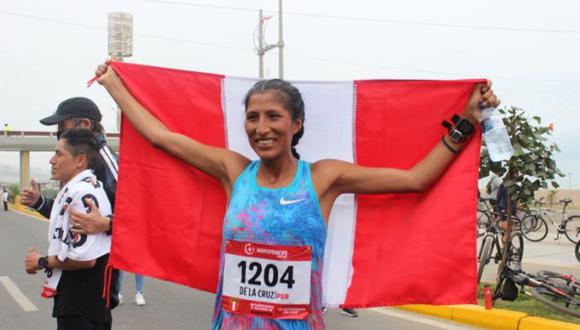 Jovana de la Cruz, a poco de correr la maratón: “Estoy muy contenta de haber llegado a Tokio para representar al país”. (Difusión)
