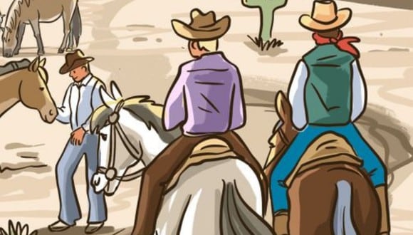 Este acertijo visual consiste en encontrar el error en la imagen de los vaqueros a caballo viajando en medio del desierto. | Crédito: smalljoys.tv