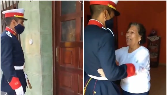 La emoción de una abuela al ver a su nieto vestido con uniforme militar. (Foto: @Rey_Reich)