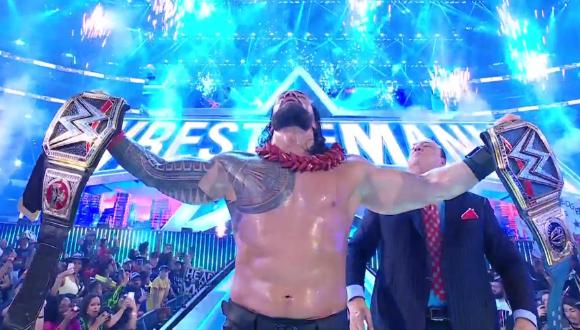 Roman Reigns unificó los títulos de la WWE y el Universal tras vencer a Brock Lesnar. (Imagen: WWE)