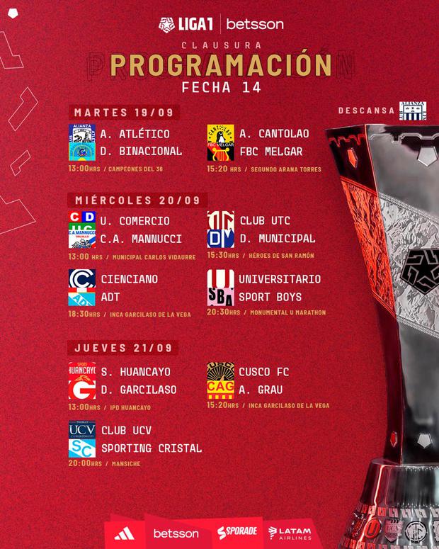 Programación de la fecha 14 del Torneo Clausura.
