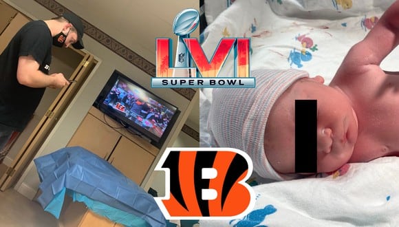 Un niño cuya familia es fanática de los Cincinnati Bengals nació justo cuando el equipo anotaba el tanto que les permitió clasificar al Super Bowl LVI. | Crédito: Who-Dey Nation / Facebook