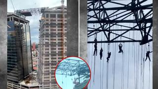 Video viral: rescatan a obreros que quedaron suspendidos a 140 metros de altura