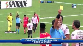 Renzo Revoredo recibió dos amarillas y continuó jugando contra Sport Huancayo
