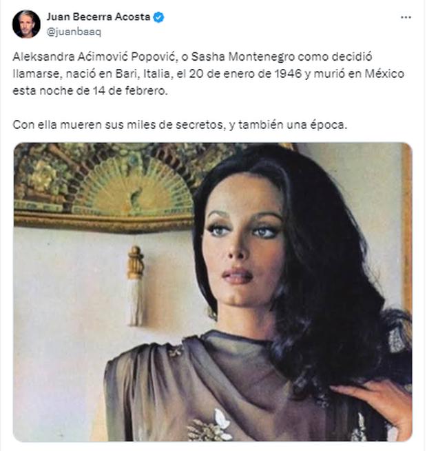 La muerte de Sasha Montenegro fue confirmada por distintos medios mexicanos (Foto: X)