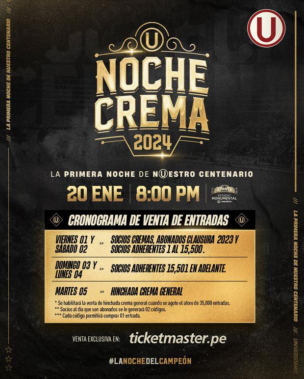Universitario Noche Crema 2024 y su cronograma para venta de entradas Liga 1 FUTBOLPERUANO