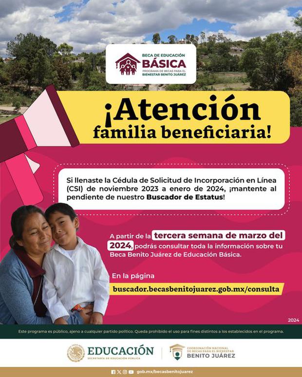 Información sobre los pagos de la Beca Benito Juárez 2024 (Foto: @BecasBenito)