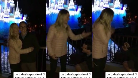 Un video viral muestra la insólita reacción de una joven cuando se pareja le propuso matrimonio en Disneyland. | Crédito: @hgoneill / TikTok.