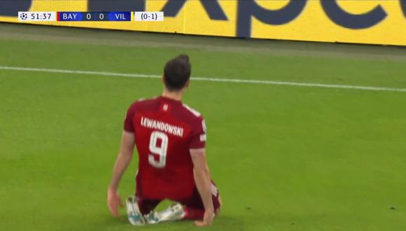Gol de Lewandowski para el 1-0 del Bayern Múnich vs. Villarreal en Champions League. (Foto: Captura de ESPN)