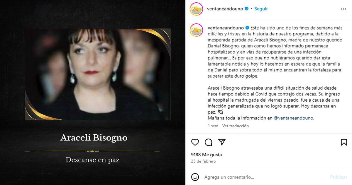 Se dan a conocer las causas de la muerte de Araceli Bisogno (Foto: Ventaneando / Instagram)