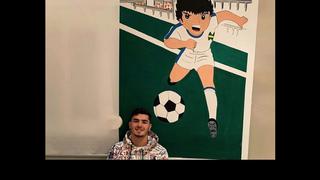 Orígenes: Brahim Díaz recuerda su niñez con un póster gigante del anime ‘Super Campeones’